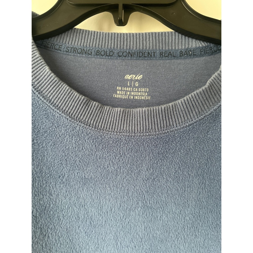 Aerie Oversized Blue Fleece Crewneck Sweatshirt Side Slits Large - Picture 3 of 6